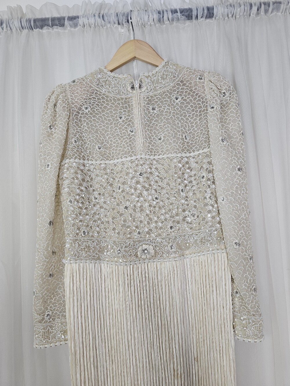 Vintage Mary McFadden Couture Beaded Gown 80s Cream Marii Pleat Stunning Rare - Picture 9 of 16